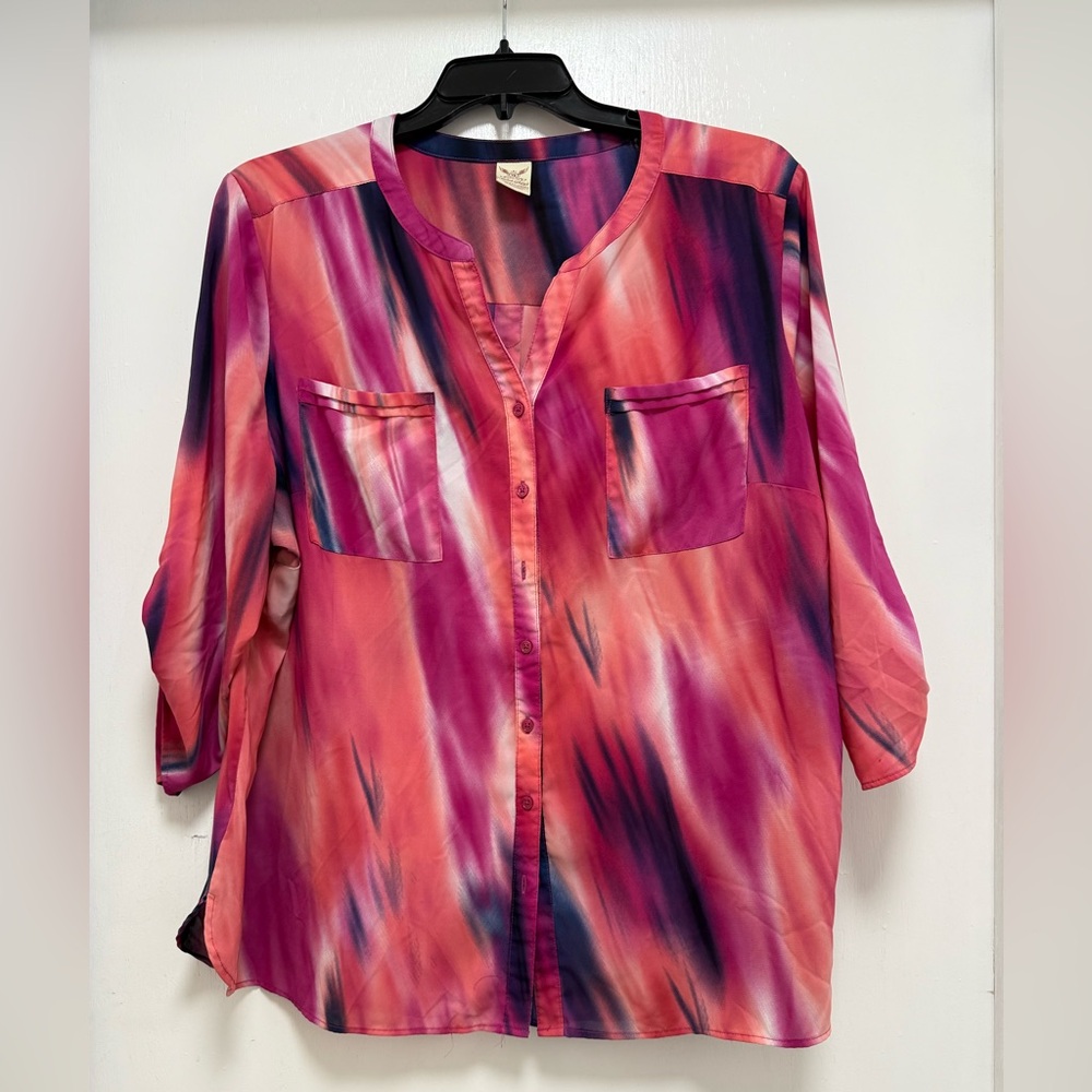 Women's Pink and Purple Button-Up Top - Picture 1 of 1
